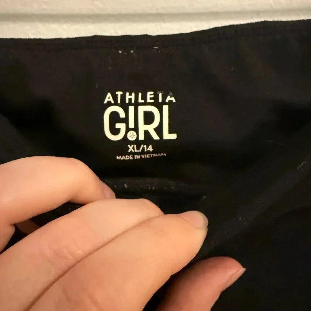 Athleta Girl Black Mesh Cut Out Cropped Leggings Size XL/14